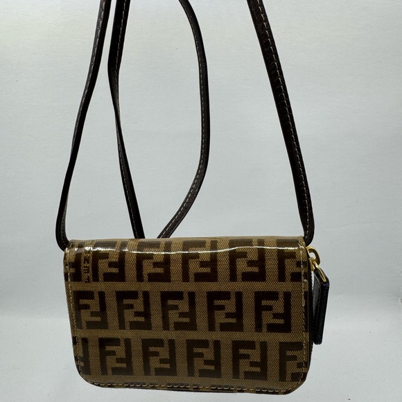 Fendi Zucca Leather Zipper Coin Wallet Pouch Mini Crossbody 22974 - Picture 2 of 4